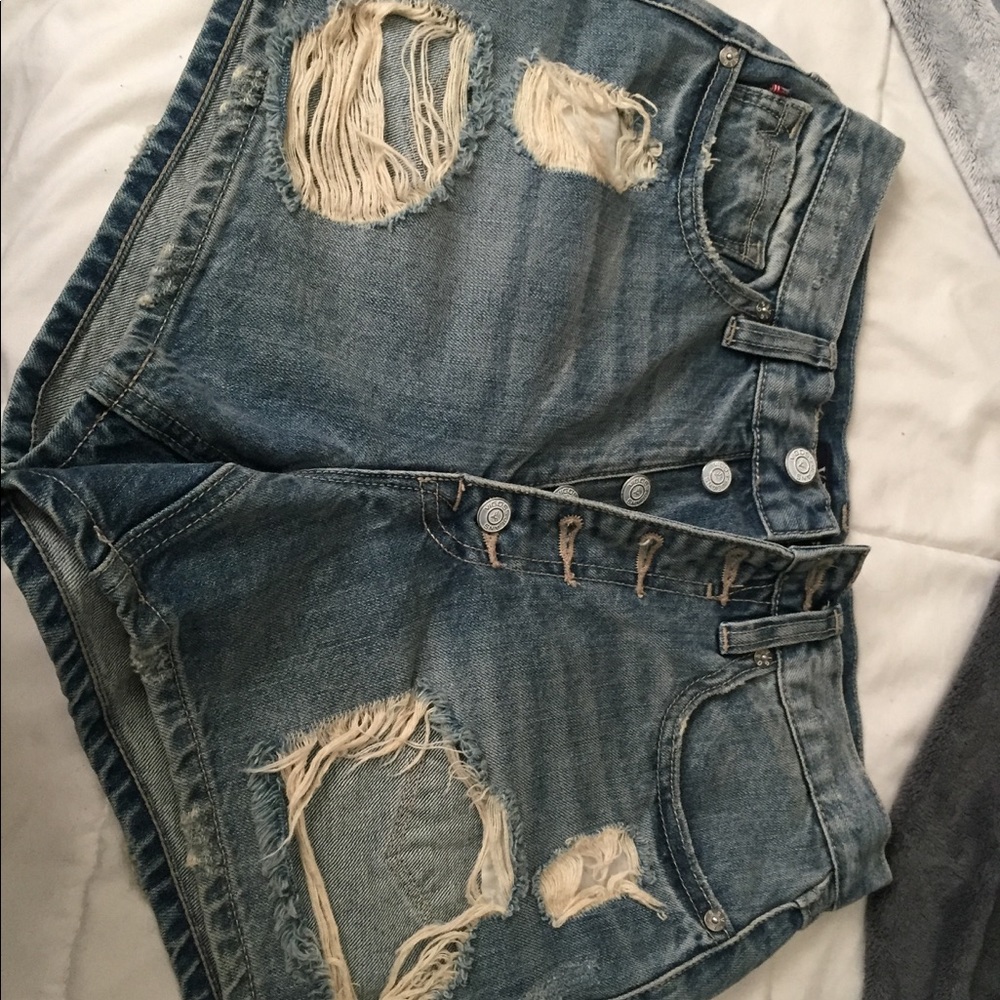 Distressed jean shorts